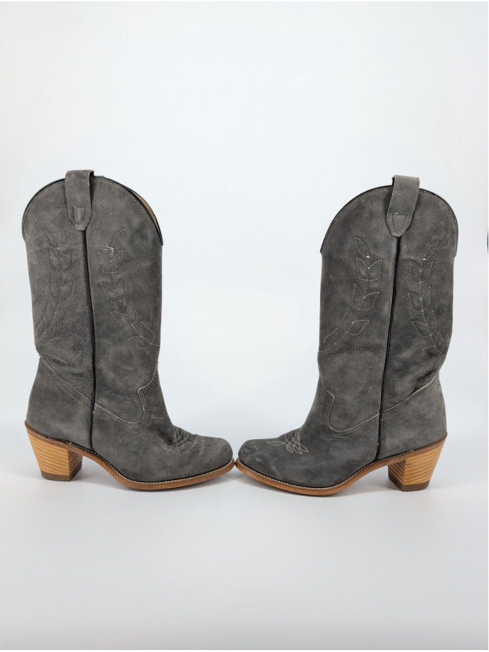 Vintage 1970s Wolverine Pigskin Suede Cowboy Boots Gray Women’s 8 M w/Box USA - Picture 2 of 14
